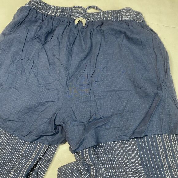 THML Pull On Crop Pants Sz Medium Blue Textured Boho Tassels Lightweight Cotton - Picture 5 of 11